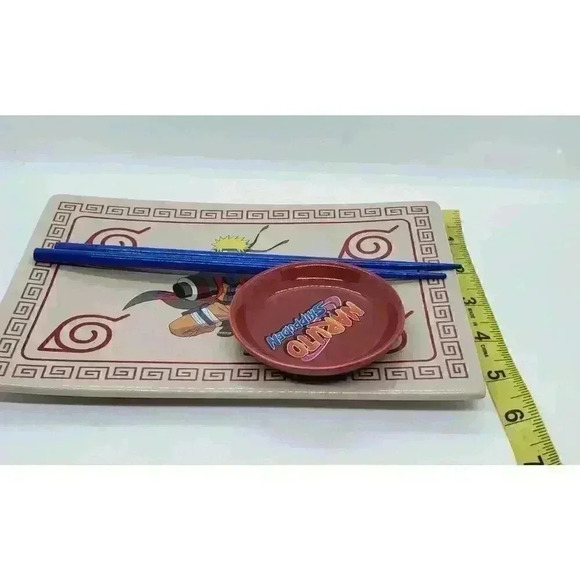 NIB Naruto Shippuden Ceramic Sushi Set Rare Anime Plate Bowl Chop Sticks NEW - Picture 10 of 10